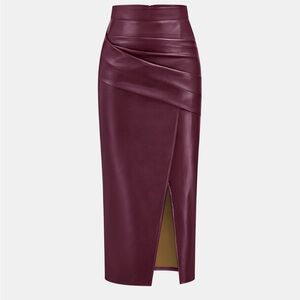 Elegant Burgundy Faux Leather Pencil Skirt